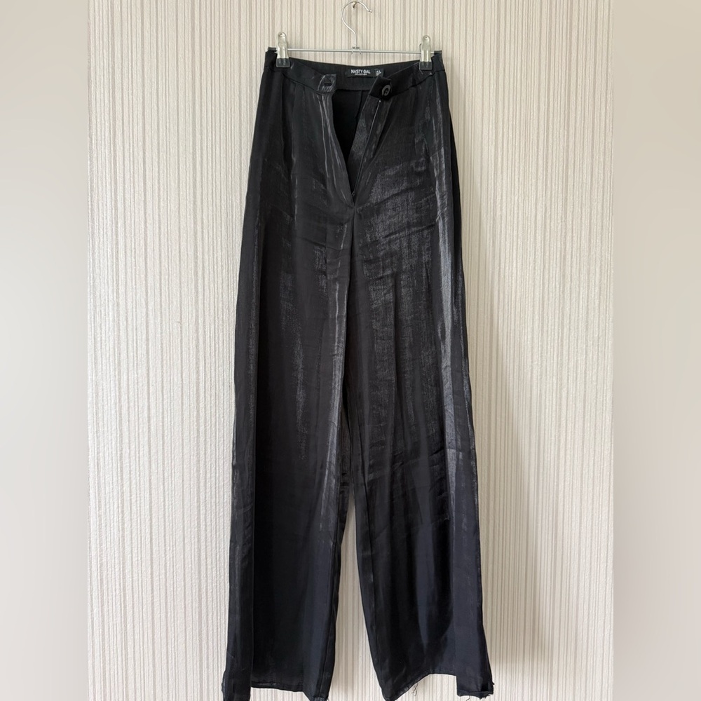 Nasty Gal Black Satin-Look Wide Leg Pants